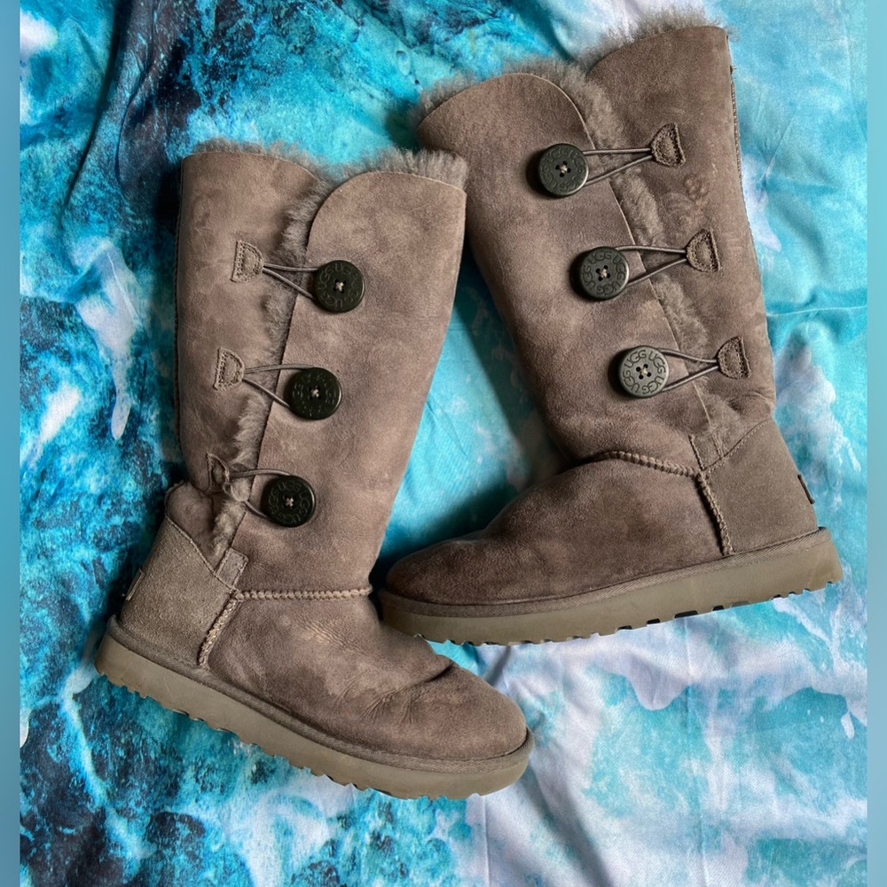 Tall Gray Uggs with Button Accent
